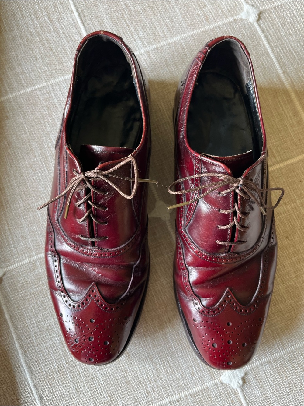 Men's Vintage Leather Dress Shoes 8.5 D Florsheim Wingtips Burgundy Brogue USA